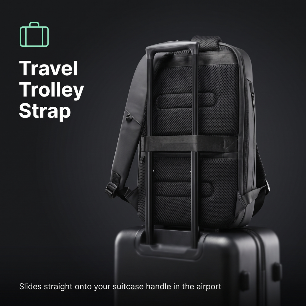 STRYDE travel trolley strap sliding onto a suitcase handle