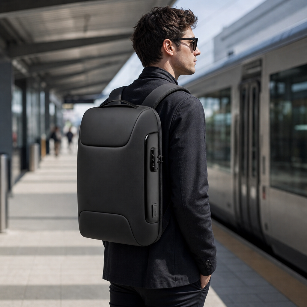 STRYDE backpack worn at train platform