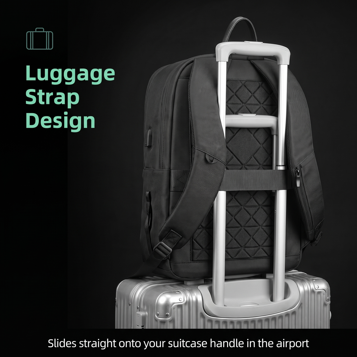 STRYDE Voyager luggage strap sliding over a suitcase handle