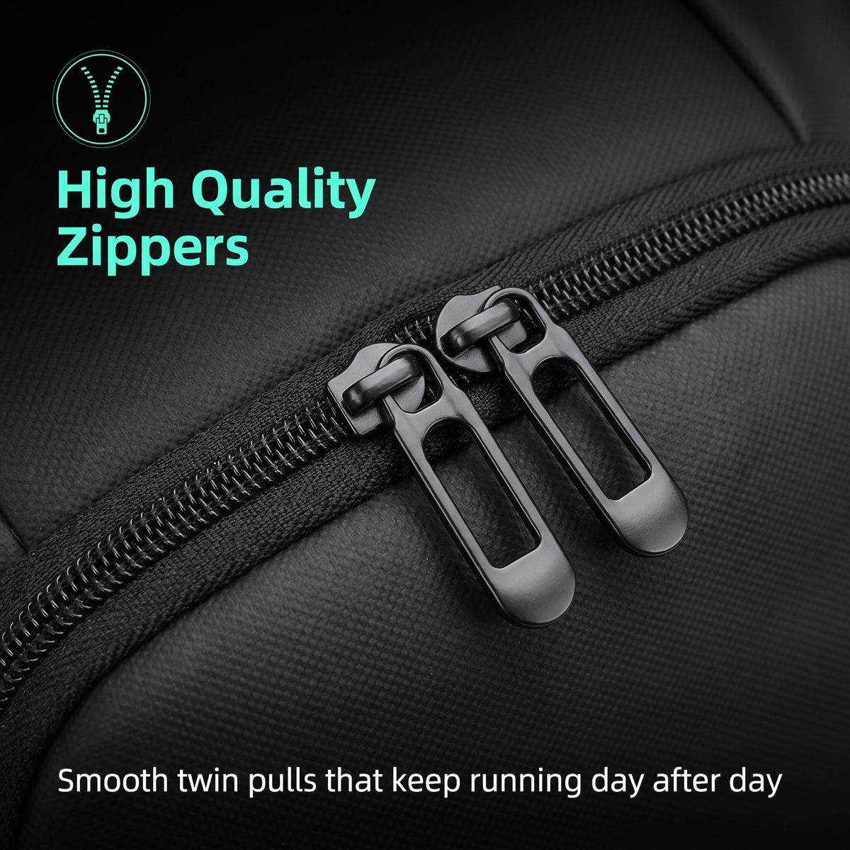 STRYDE Voyager twin metal zip pulls close up